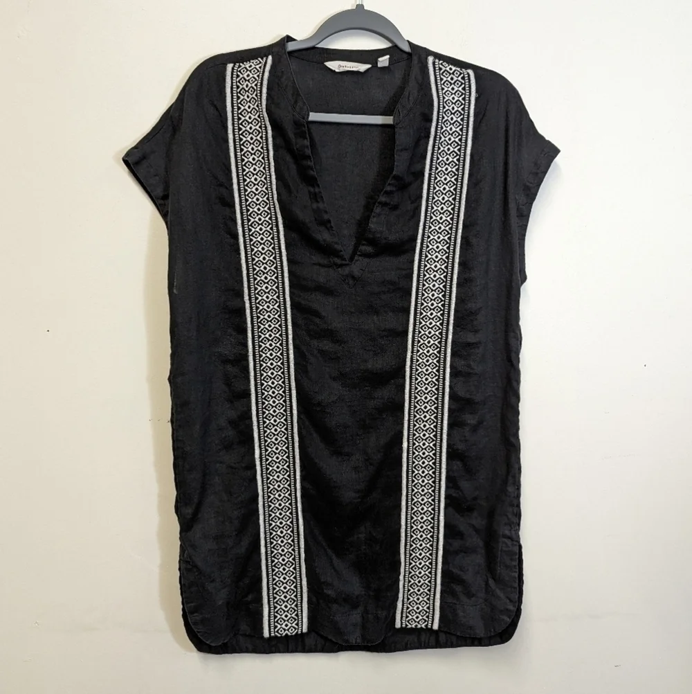 ATHLETA Black Column Embroidered Beach Pool Cover Up Linen Oversized XXS